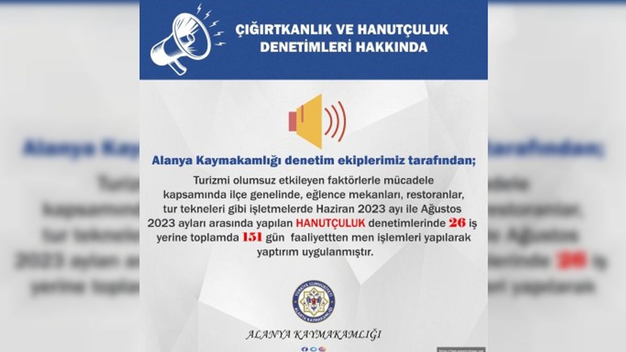 Alanya da kuralsız işyerleri ticaretten men ediliyor. Kaymakamlık açıkladı