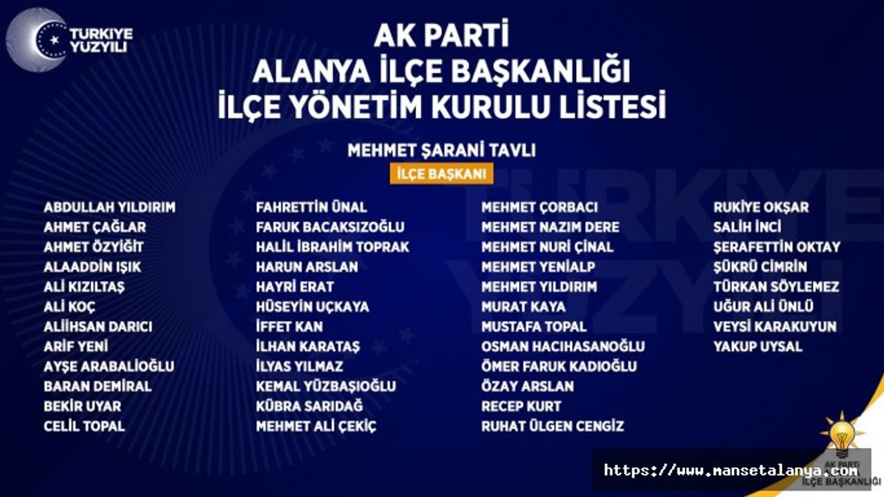 İşte Ak parti Alanya yönetimi açıklandı