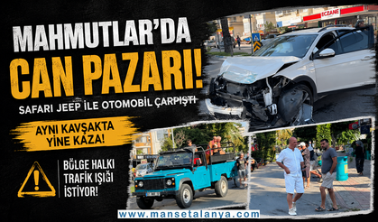 Alanya da Korkutan Kaza! Turistleri Taşıyan Safari Jeep Otomobille Çarpıştı