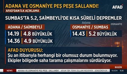 ADANA’DA BAŞLADI, OSMANİYE’DE DEVAM ETTİ!  AFAD’DAN İLK AÇIKLAMA