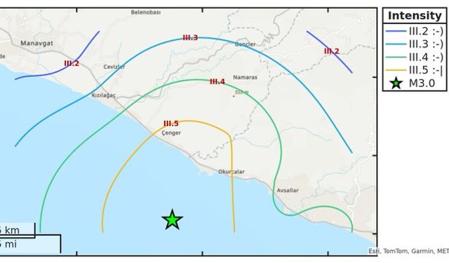 Alanya Açıklarında 3.2 Büyüklüğünde Deprem