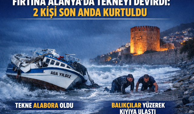 Fırtına Alanya’da Kabusu Yaşattı: Tekne Battı, 2 Kişi Yüzerek Kurtuldu