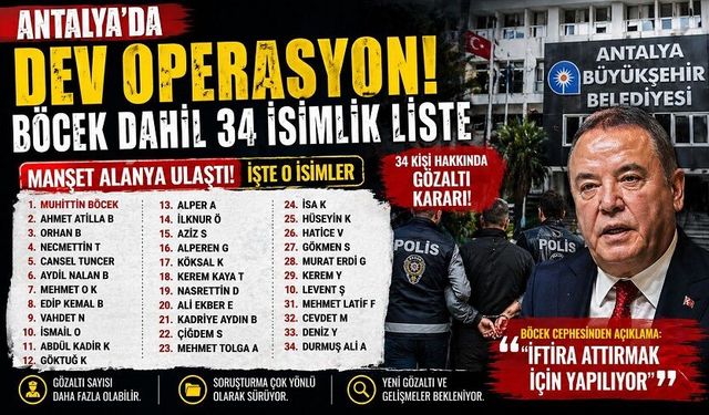 Antalya’da Dev Operasyon! Böcek Dahil 34 İsimlik Liste
