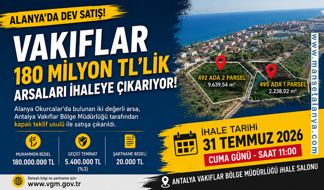Alanya'da dev satış: Vakıflar 180 milyon TL'lik arsaları ihaleye çıkarıyor
