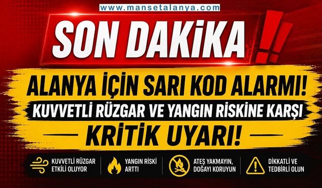 SON DAKİKA: Alanya’da Sarı Kod Alarmı! Kuvvetli Rüzgar ve Yangın Riskine Karşı Kritik Uyarı