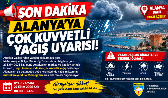 SON DAKİKA | ALANYA’YA KUVVETLİ YAĞIŞ UYARISI!