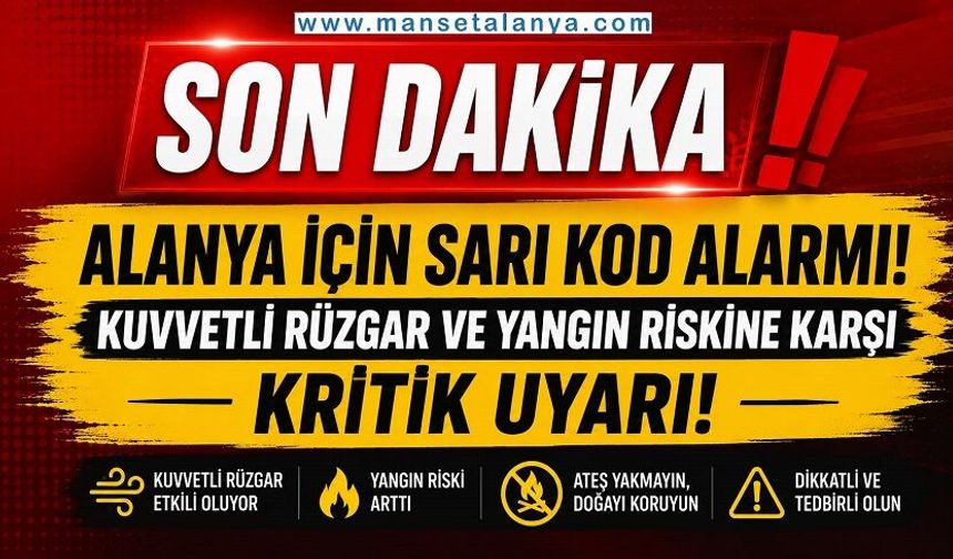 SON DAKİKA: Alanya’da Sarı Kod Alarmı! Kuvvetli Rüzgar ve Yangın Riskine Karşı Kritik Uyarı
